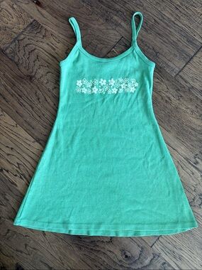 Y2K Mint Green Floral Tank Dress